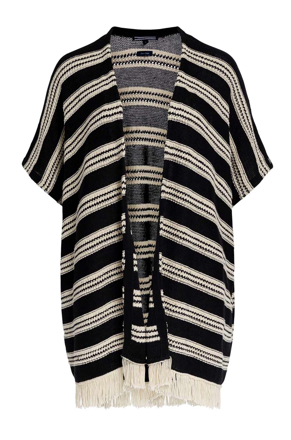 Tommy Hilfiger Damen Marken-Leinen-Ponchocardigan, schwarz-weiß